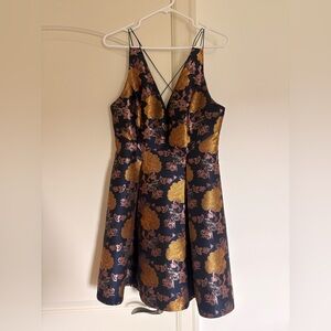 Topshop Black Mini Dress with Gold and Blush Floral Jacquard